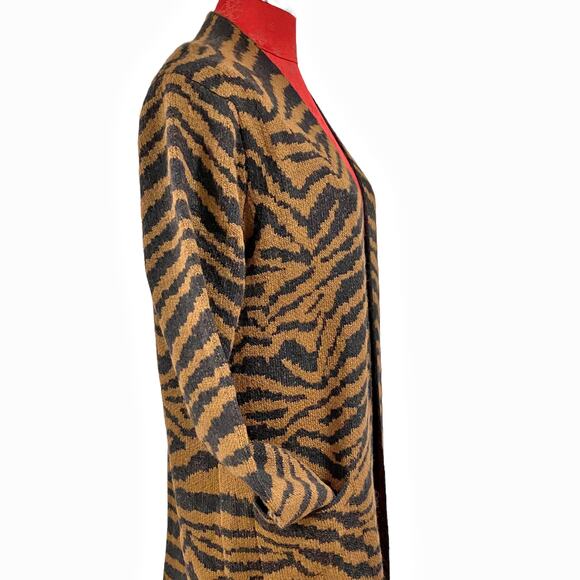NWT Nine West M knit open front duster jacket long cardigan sweater animal print - Picture 3 of 15